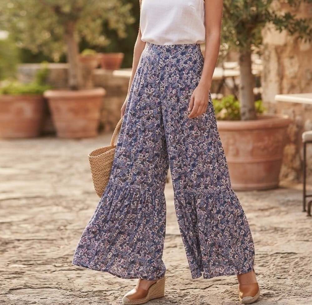 Natural Life Sz L Wide Leg Floral Palazzo Pants Boho Festival Floral Purple - Picture 1 of 10